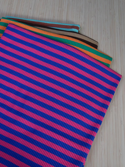 Remnant - 2.6m Striped Cotton Rib Knit
