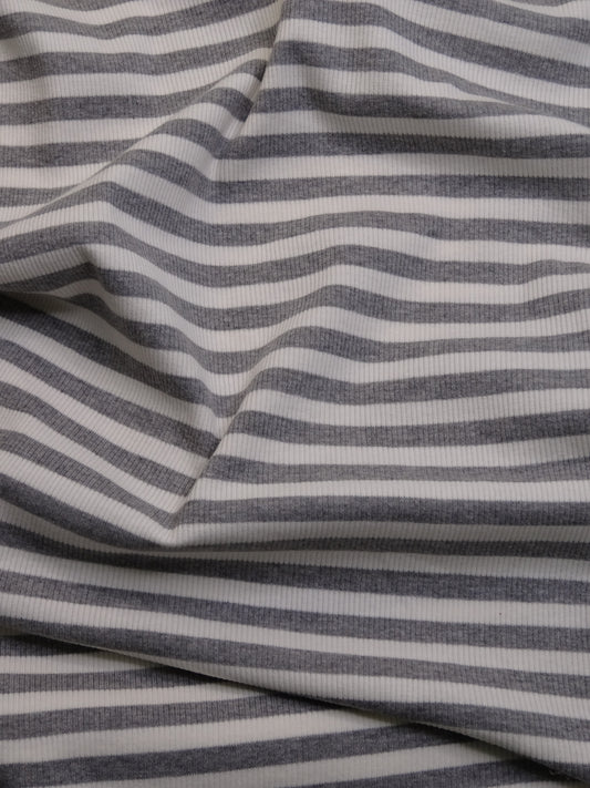Striped Cotton Rib Knit - Grey