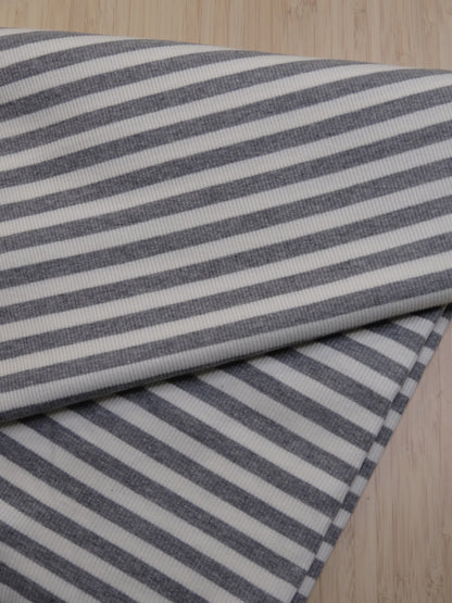 Striped Cotton Rib Knit - Grey