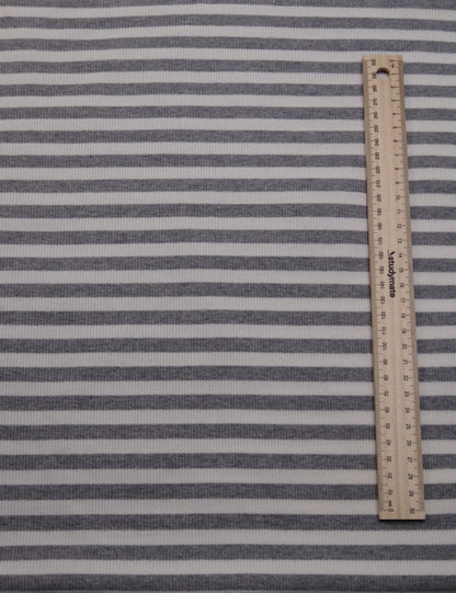 Striped Cotton Rib Knit - Grey